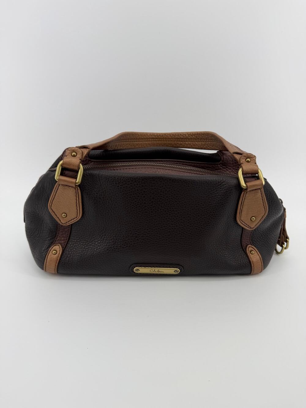 Y2K Pebbled leather shoulder bag, Cole Haan hobo style with metallic hardware